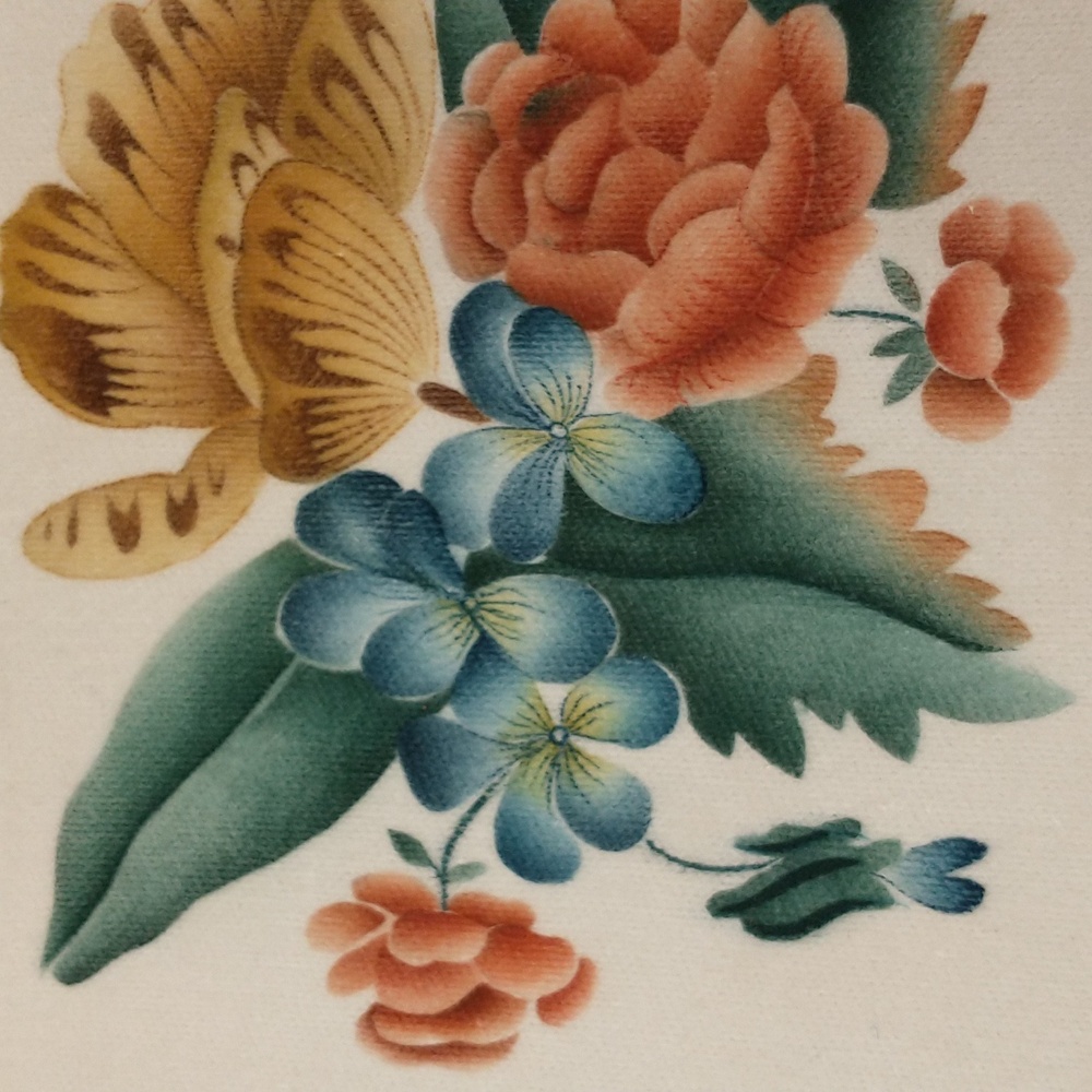 Charming 80s Vintage Theorem Hand Painted on Velvet Flower Colorful Floral 5x7 - Picture 3 of 6